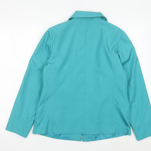 BM Womens Green Mid-Length Polyester Zip Jacket Size S