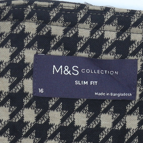 Marks and Spencer Womens Black Houndstooth Slim Fit Suit Jacket Size 16