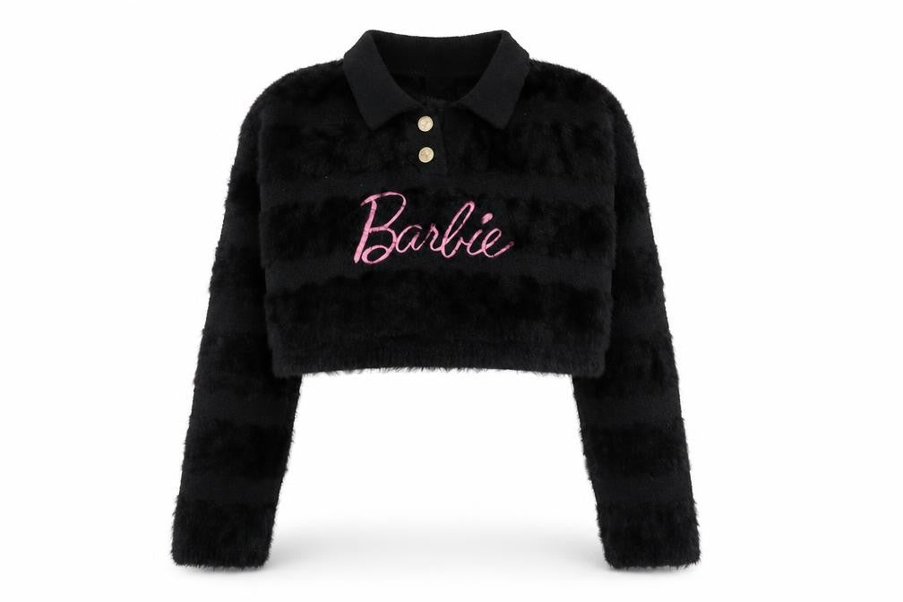 Underpass Women’s Black Barbie Fuzzy Henley Jumper Size M