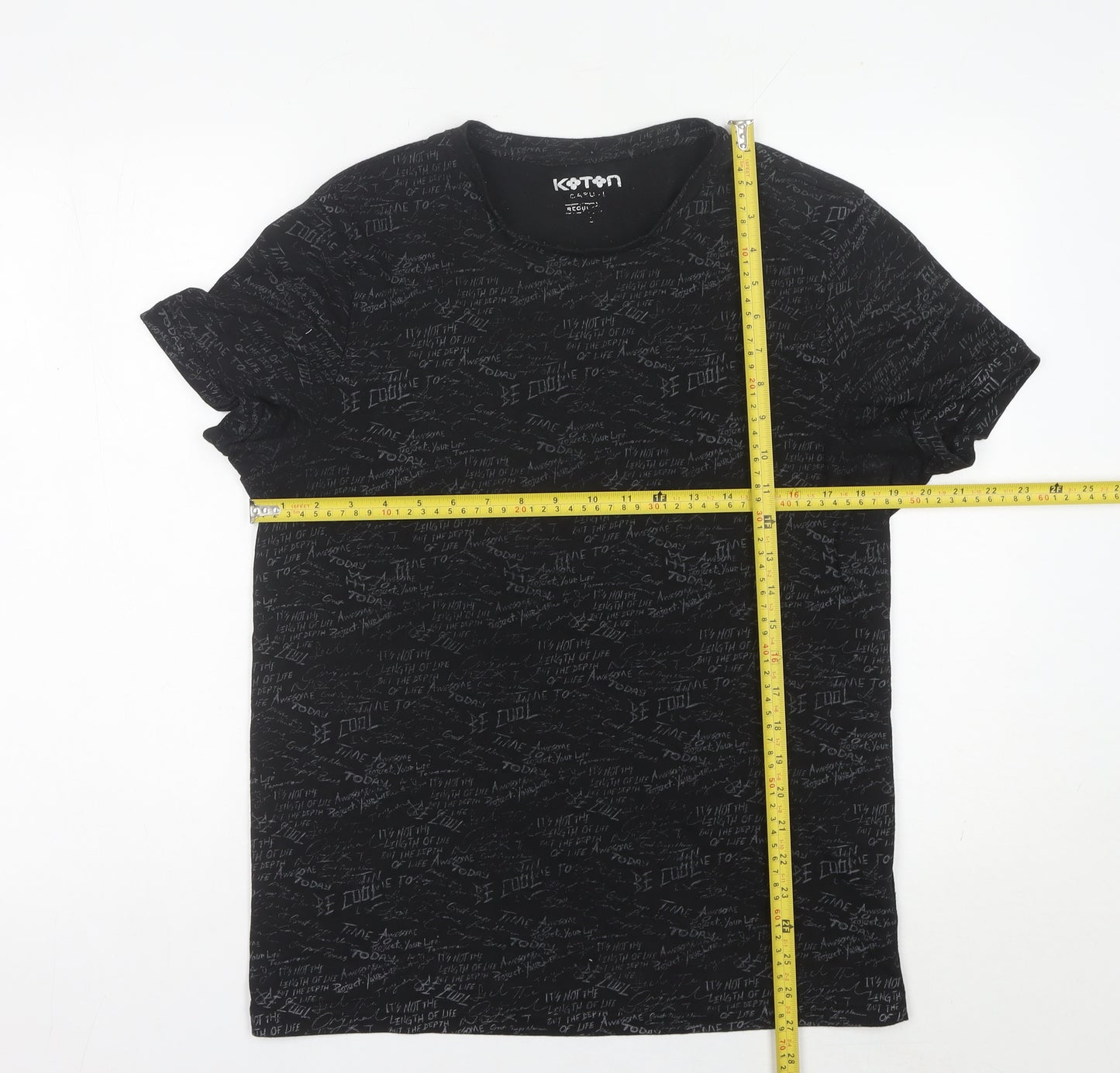 Koton Men’s Black Graphic Print Crew Neck T-Shirt Size S