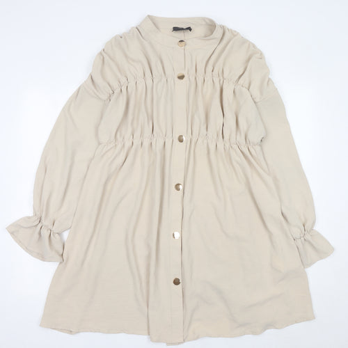 AX Paris Women Beige Size 14 Shirt Dress Puff Sleeve Knee Length
