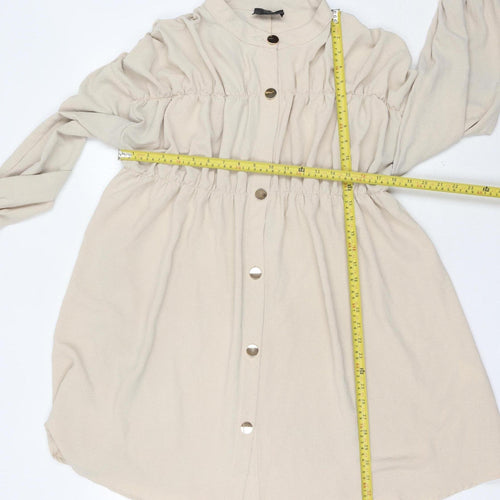 AX Paris Women Beige Size 14 Shirt Dress Puff Sleeve Knee Length