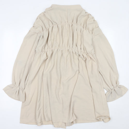 AX Paris Women Beige Size 14 Shirt Dress Puff Sleeve Knee Length