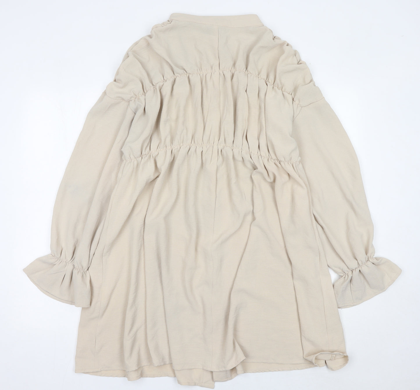 AX Paris Women Beige Size 14 Shirt Dress Puff Sleeve Knee Length