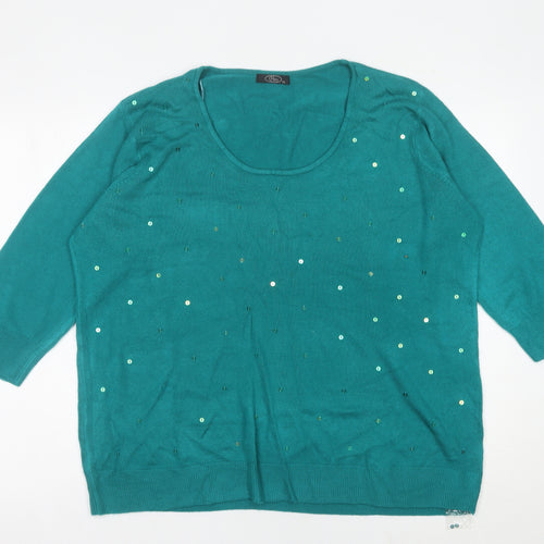 Bm Women’s Green Sequin Scoop Neck Pullover Jumper XL