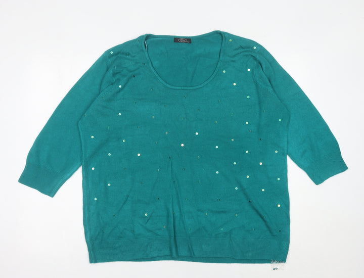 Bm Women’s Green Sequin Scoop Neck Pullover Jumper XL
