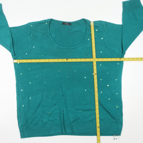 Bm Women’s Green Sequin Scoop Neck Pullover Jumper XL