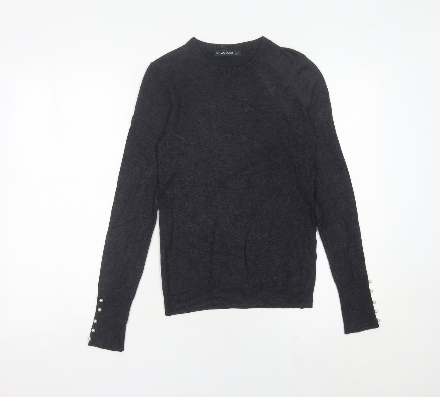 Zara Women Black Crew Neck Pullover Jumper Size 8 Long Sleeve Knit