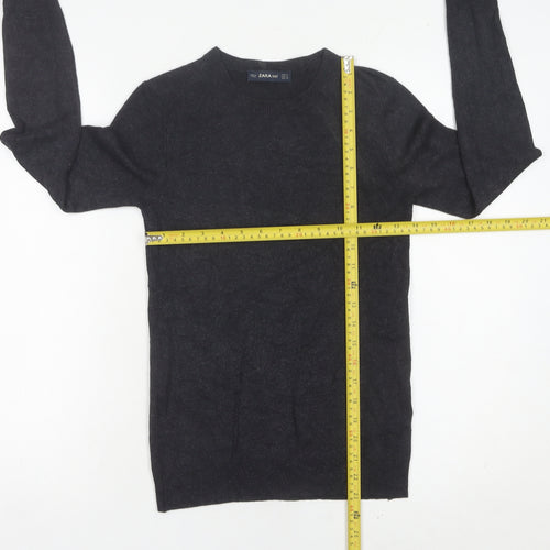 Zara Women Black Crew Neck Pullover Jumper Size 8 Long Sleeve Knit