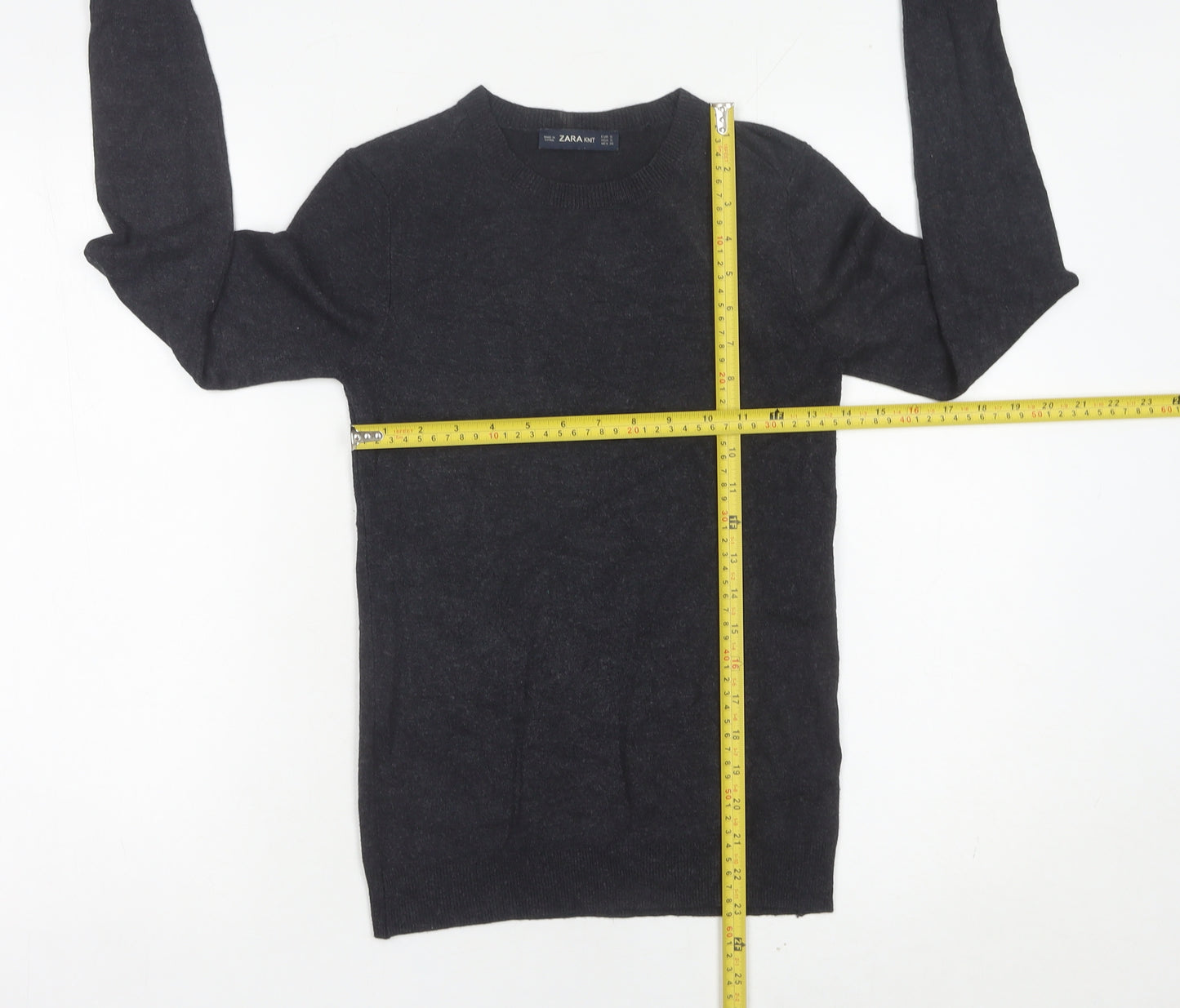 Zara Women Black Crew Neck Pullover Jumper Size 8 Long Sleeve Knit