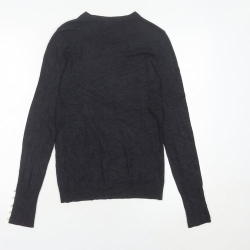 Zara Women Black Crew Neck Pullover Jumper Size 8 Long Sleeve Knit