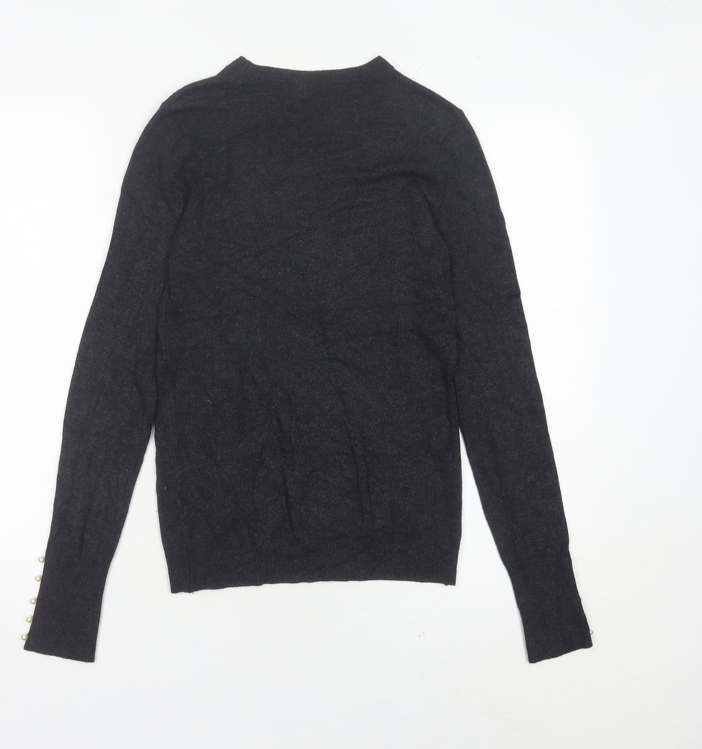 Zara Women Black Crew Neck Pullover Jumper Size 8 Long Sleeve Knit