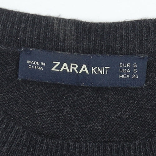 Zara Women Black Crew Neck Pullover Jumper Size 8 Long Sleeve Knit