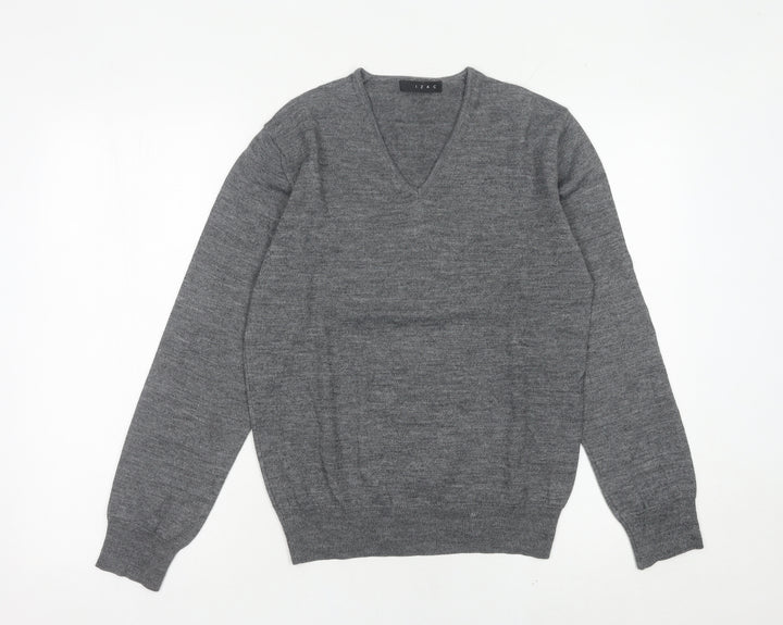 IZAC Women’s Grey V-Neck Merino Wool Blend Jumper Size S