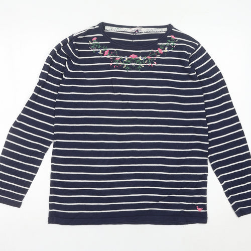 Country Rose Womens Blue Striped Embroidered Pullover Jumper M