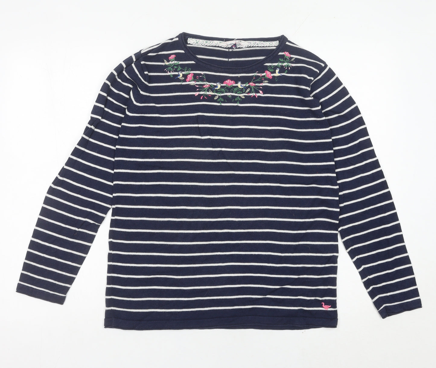 Country Rose Womens Blue Striped Embroidered Pullover Jumper M