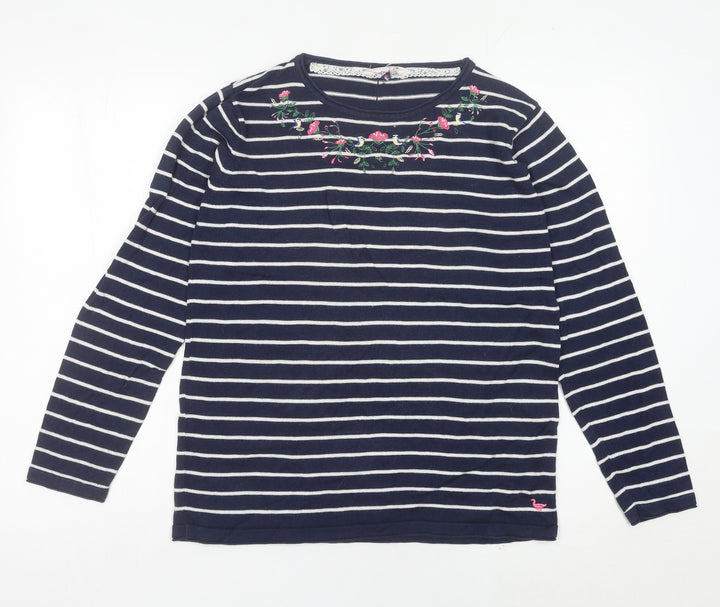 Country Rose Womens Blue Striped Embroidered Pullover Jumper M