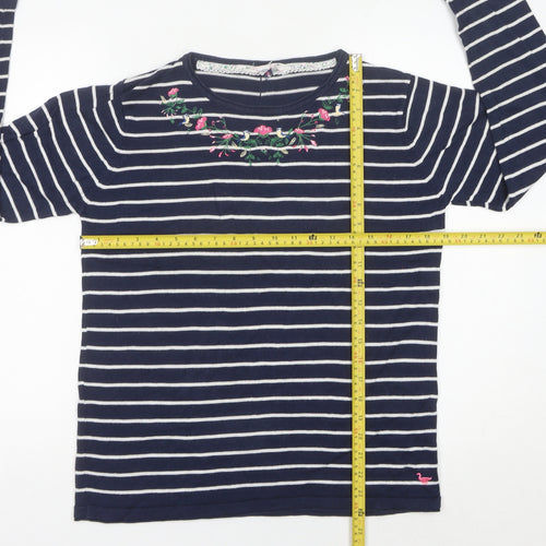 Country Rose Womens Blue Striped Embroidered Pullover Jumper M