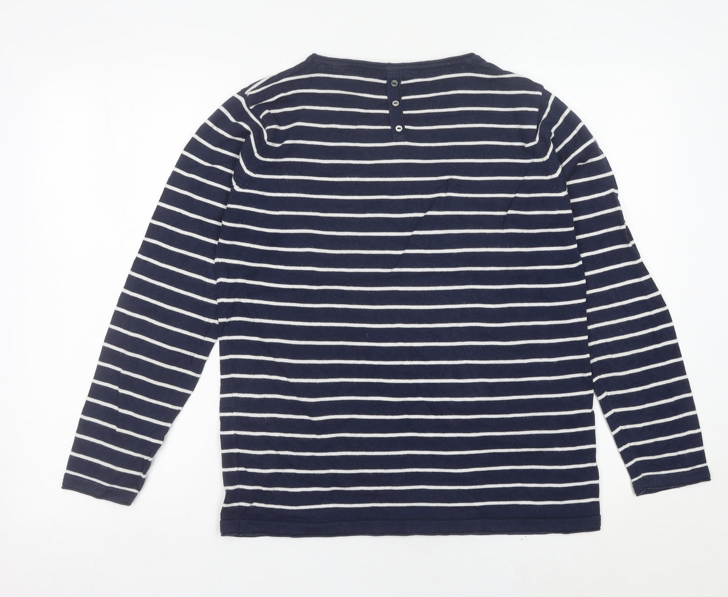 Country Rose Womens Blue Striped Embroidered Pullover Jumper M
