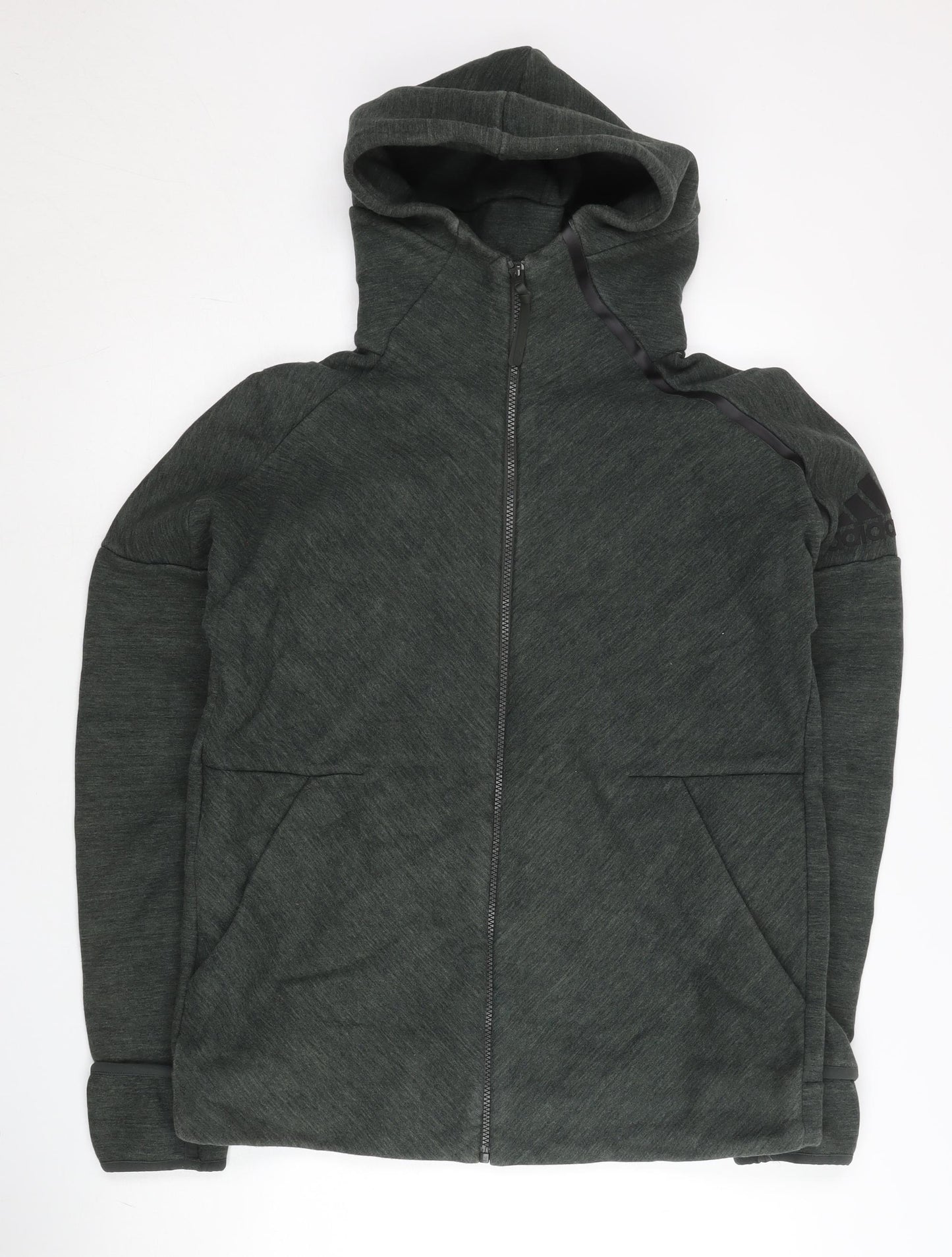 Adidas Mens Green Full Zip Hoodie Jacket Size L Regular Fit