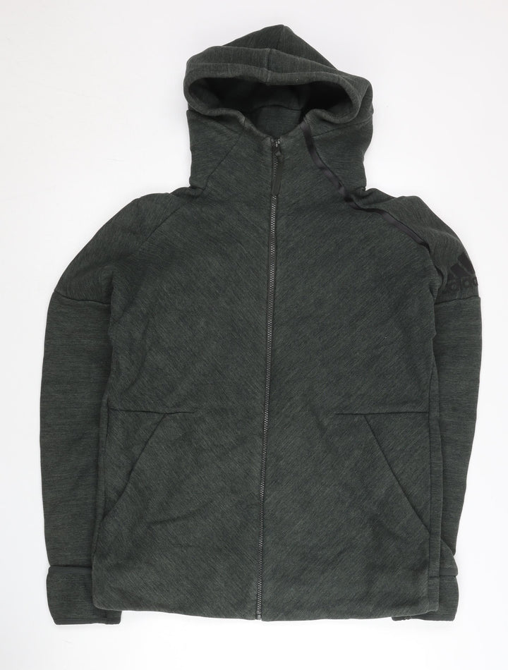 Adidas Mens Green Full Zip Hoodie Jacket Size L Regular Fit