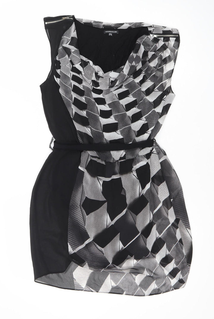 Warehouse Women Black Geometric Strapless Short Party Dress Size 12