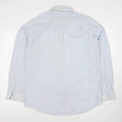 Marks and Spencer Men’s Blue Striped Cotton Blend Classic Fit Long Sleeve Dress Shirt 16.5” Collar