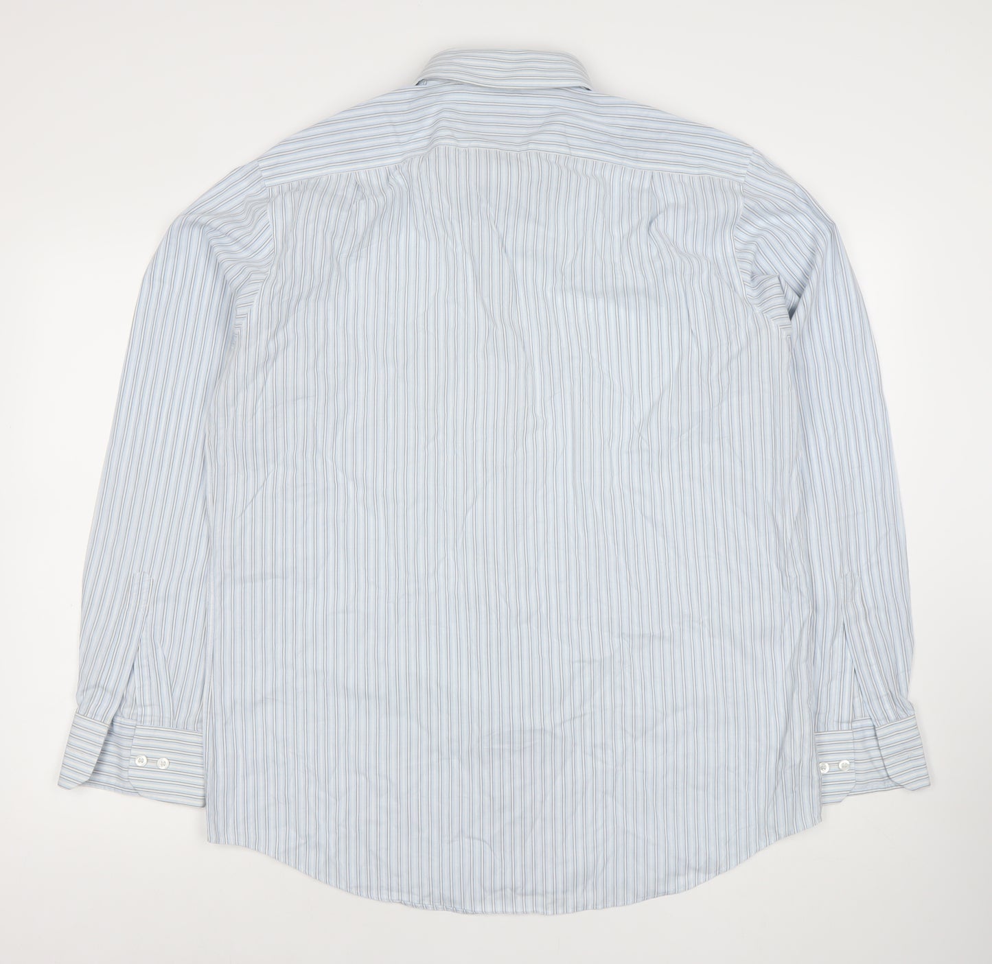Marks and Spencer Men’s Blue Striped Cotton Blend Classic Fit Long Sleeve Dress Shirt 16.5” Collar