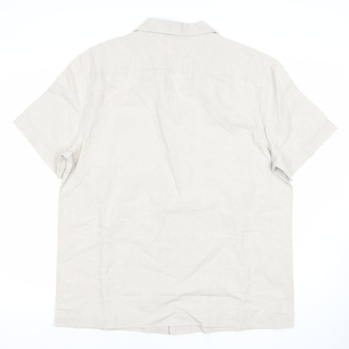 Marks and Spencer Men’s Beige Linen Cotton Embroidered Short Sleeve Shirt L 42-43 in