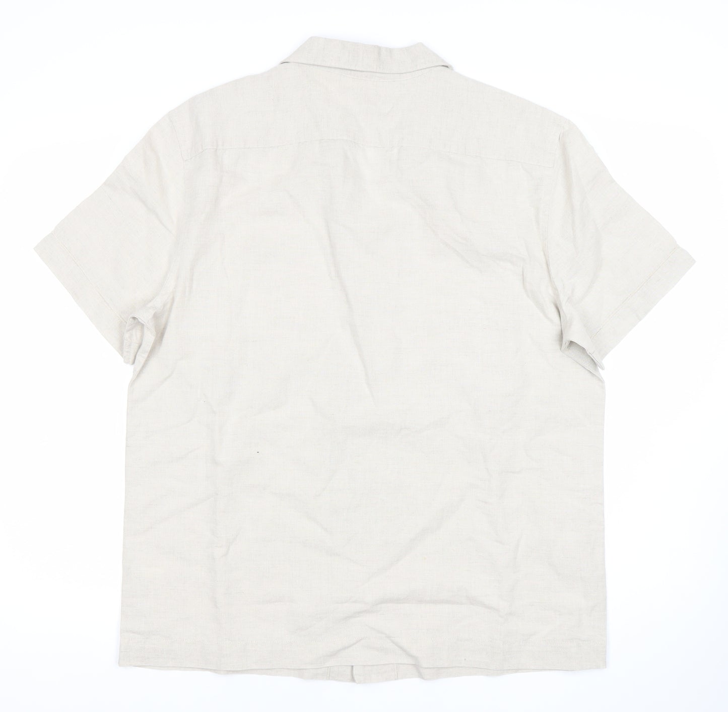 Marks and Spencer Men’s Beige Linen Cotton Embroidered Short Sleeve Shirt L 42-43 in