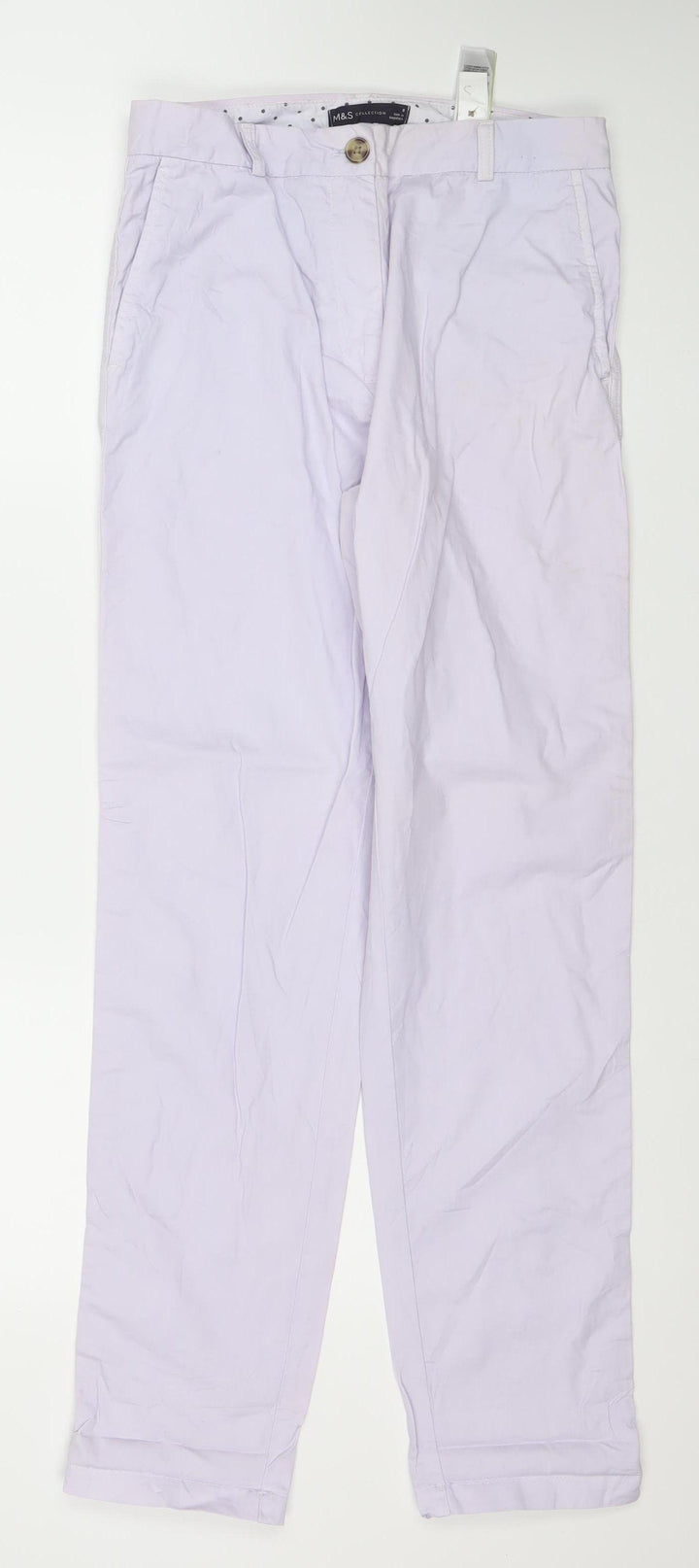 Marks and Spencer Womens White Polka Dot Chino Trousers Size 8