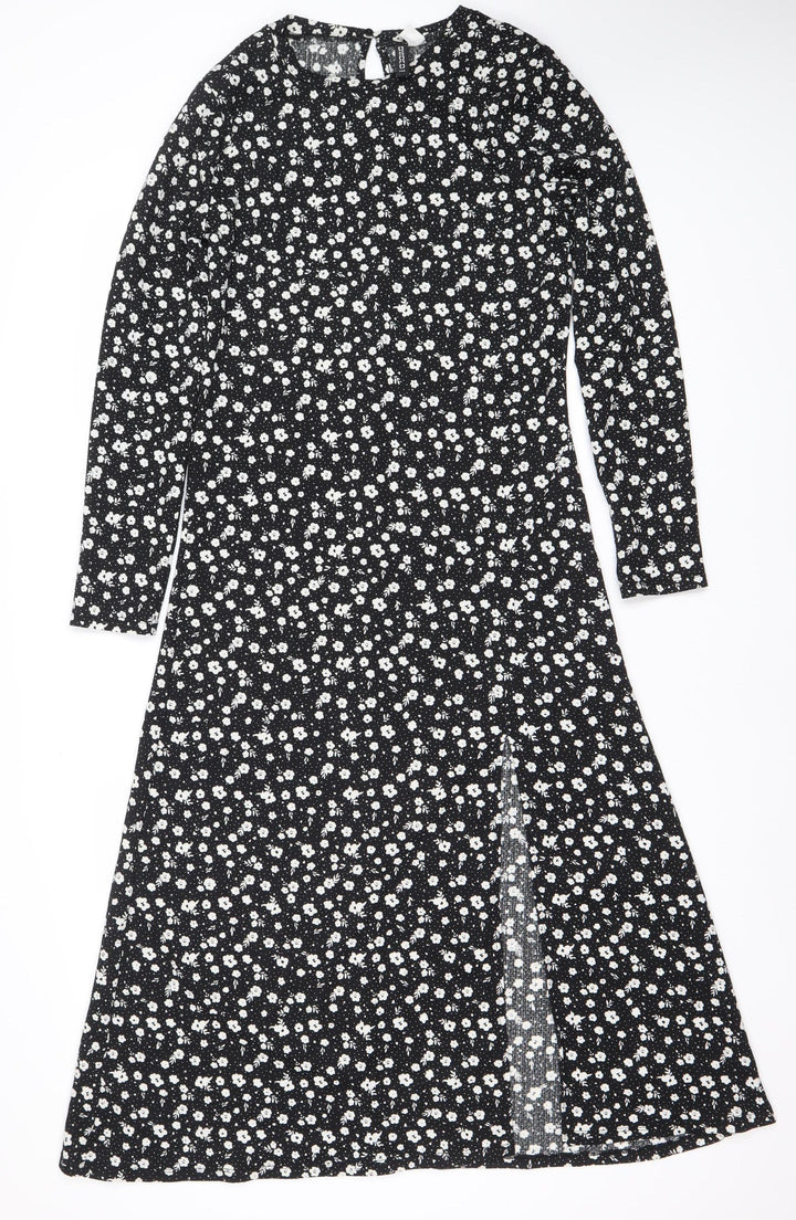 Divided Women’s Black Floral Midi Fit & Flare Dress Size 12