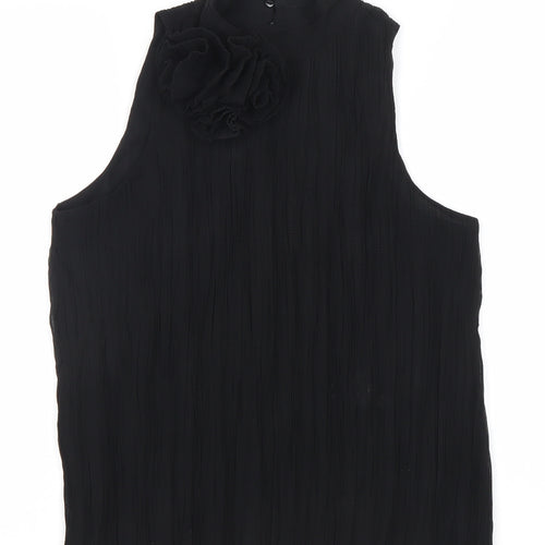MNG Women’s Black XS Sleeveless High Neck Ruffle Blouse