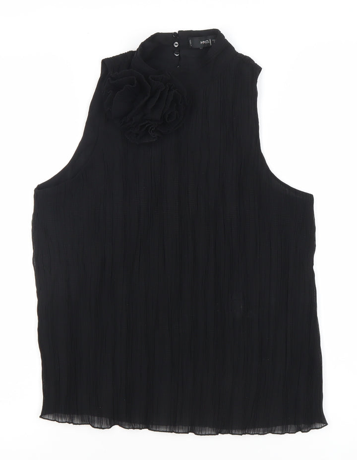 MNG Women’s Black XS Sleeveless High Neck Ruffle Blouse