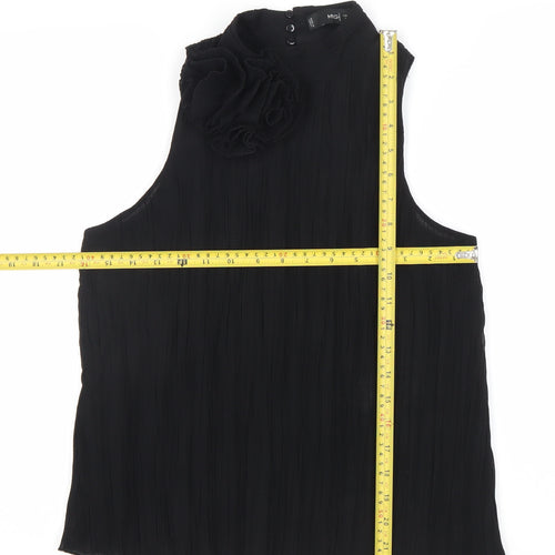 MNG Women’s Black XS Sleeveless High Neck Ruffle Blouse