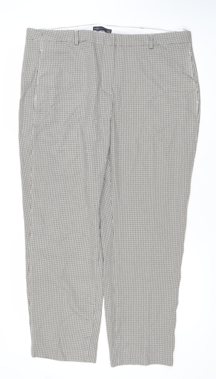 Marks and Spencer Womens Grey Check Straight Leg Trousers Size 20