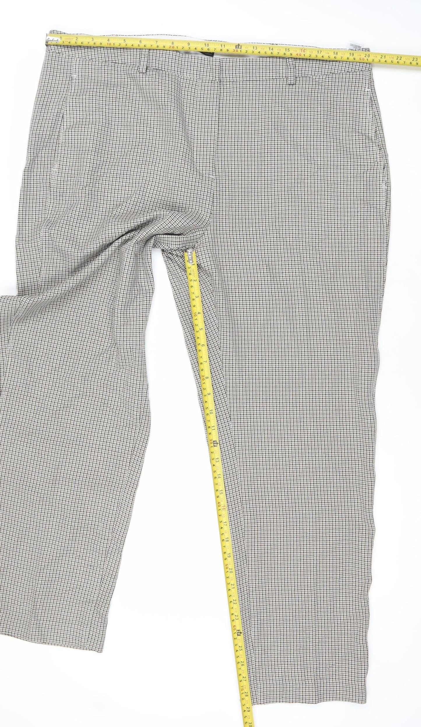 Marks and Spencer Womens Grey Check Straight Leg Trousers Size 20