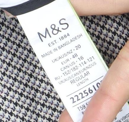 Marks and Spencer Womens Grey Check Straight Leg Trousers Size 20