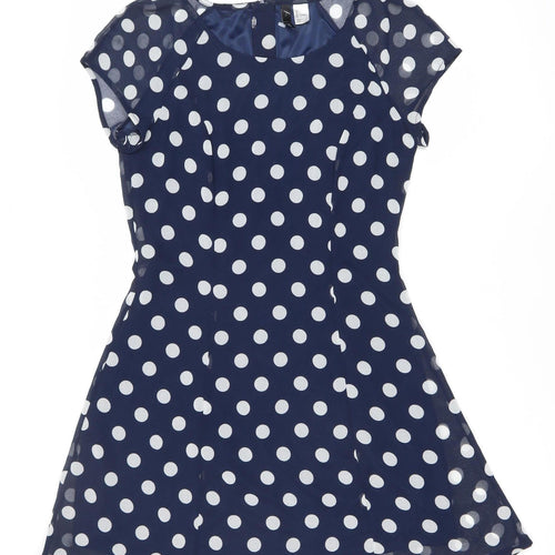 H&M Women’s Blue Polka Dot A-Line Dress Size 8 Scoop Neck
