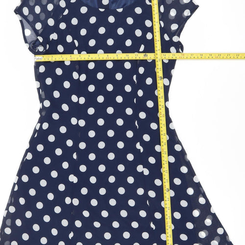 H&M Women’s Blue Polka Dot A-Line Dress Size 8 Scoop Neck