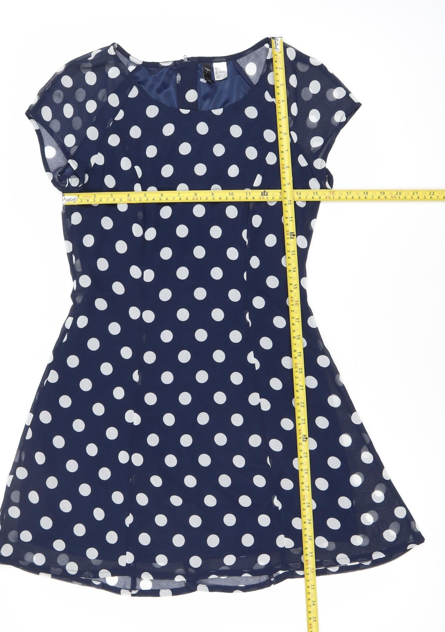 H&M Women’s Blue Polka Dot A-Line Dress Size 8 Scoop Neck