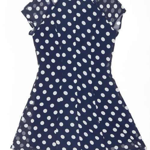 H&M Women’s Blue Polka Dot A-Line Dress Size 8 Scoop Neck