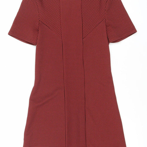 Topshop Women Red Bodycon Knee Length Dress UK 8 Short Sleeve Geometric