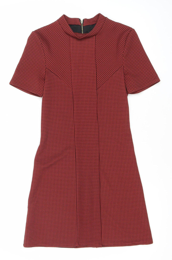 Topshop Women Red Bodycon Knee Length Dress UK 8 Short Sleeve Geometric