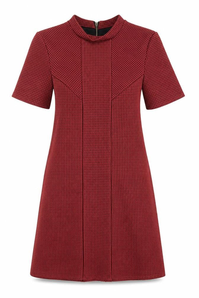 Topshop Women Red Bodycon Knee Length Dress UK 8 Short Sleeve Geometric