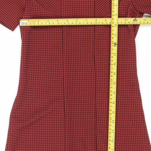 Topshop Women Red Bodycon Knee Length Dress UK 8 Short Sleeve Geometric