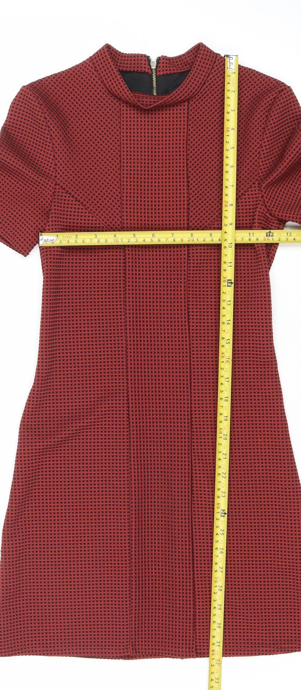 Topshop Women Red Bodycon Knee Length Dress UK 8 Short Sleeve Geometric