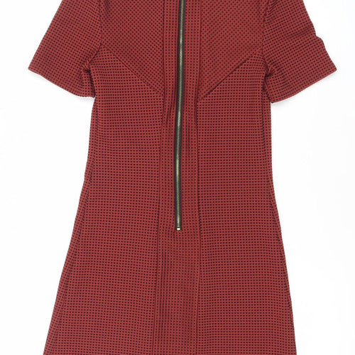Topshop Women Red Bodycon Knee Length Dress UK 8 Short Sleeve Geometric