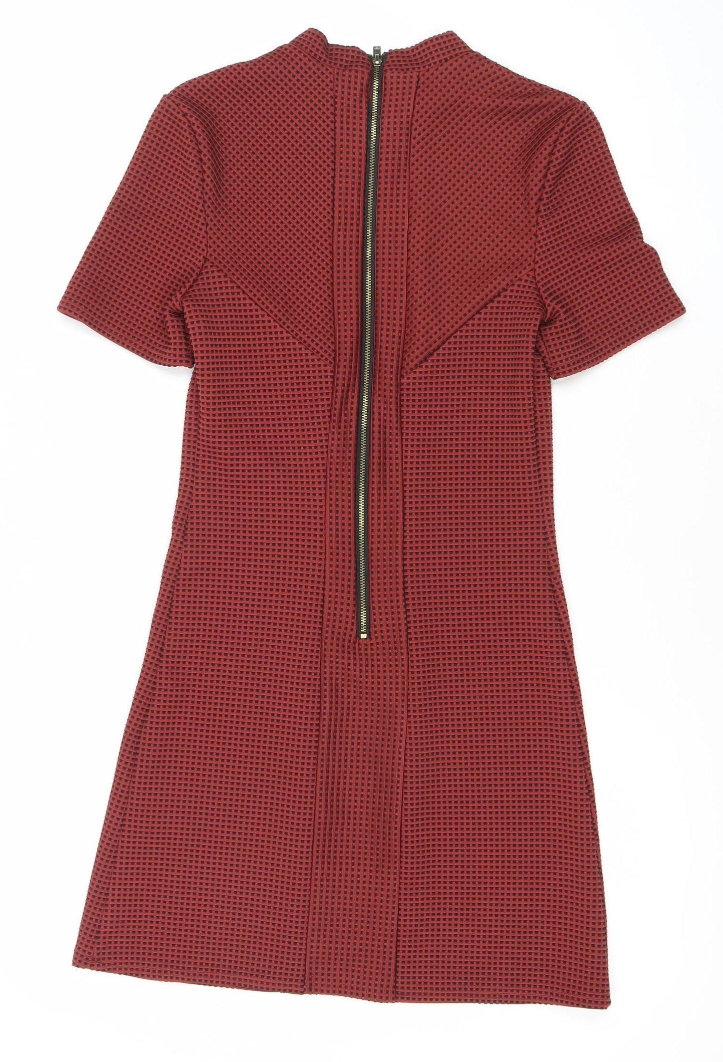 Topshop Women Red Bodycon Knee Length Dress UK 8 Short Sleeve Geometric