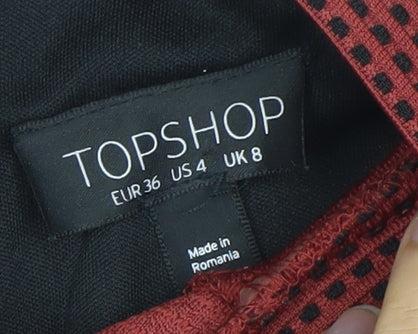 Topshop Women Red Bodycon Knee Length Dress UK 8 Short Sleeve Geometric